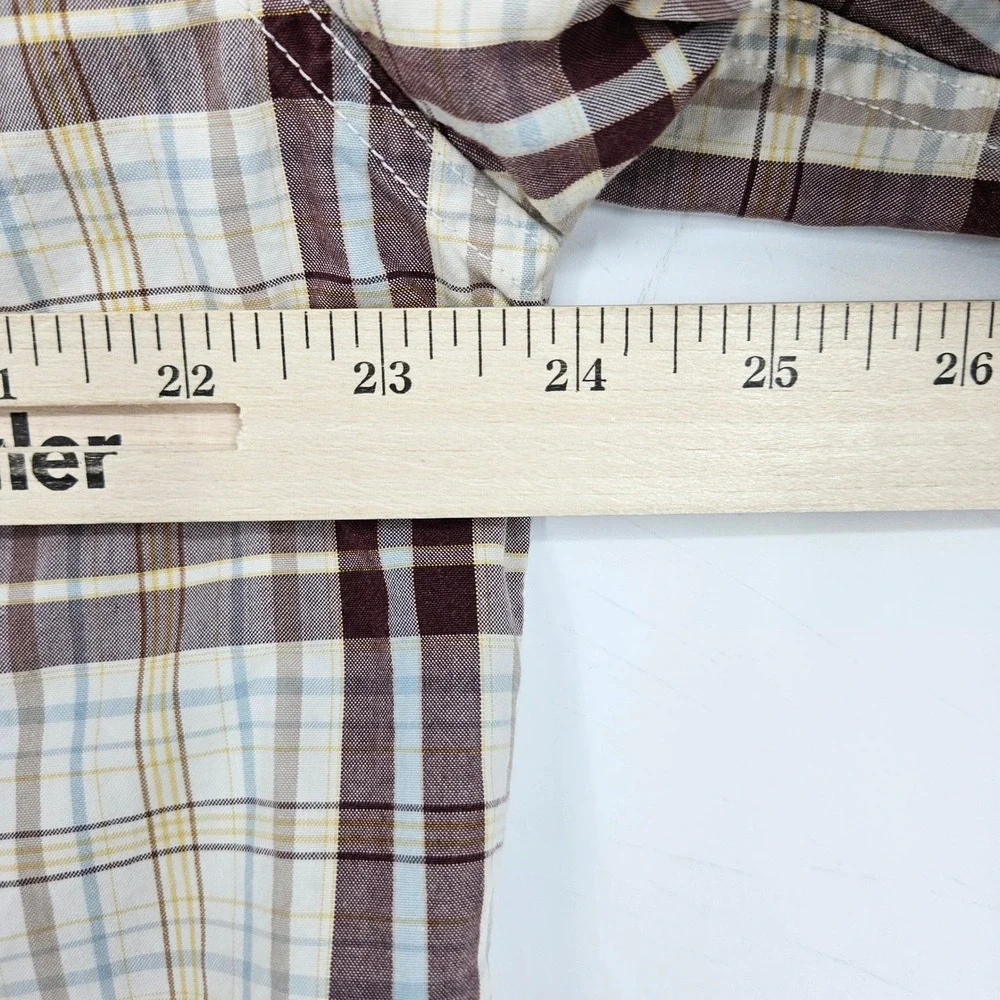 Carhartt Shirt Mens Large Button Down Brown Plaid Short Sleeve Workwear‎